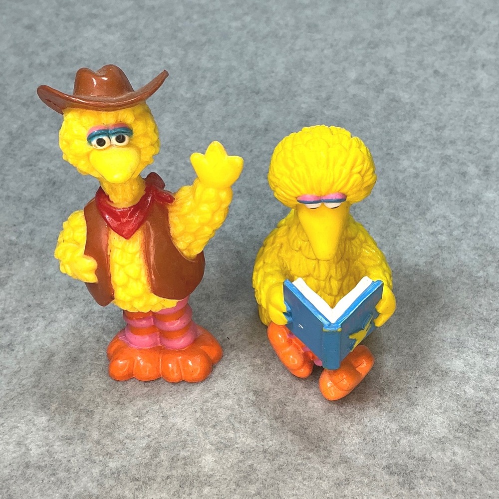 Vintage Sesame Street Big Bird PVC Figure Lot Cowboy and Reading Book
